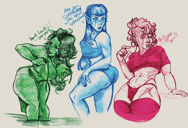 Finished Sketch examples of Teodora(my oc) as an Orion, Vulcan, and Bajoran
